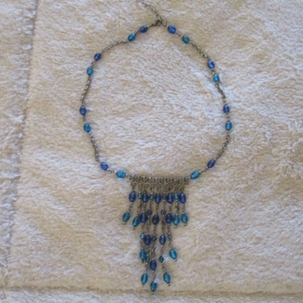 Beaded Blue and Silver Handmade Necklace